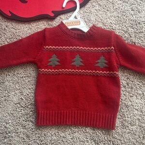 Red Holiday Sweater with Tree Pattern